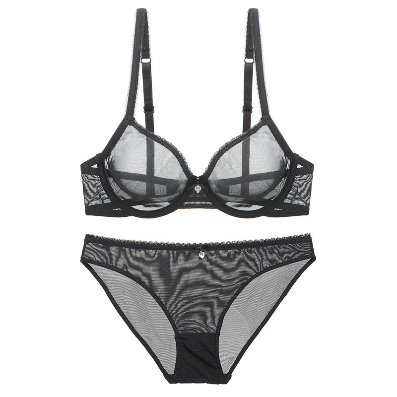Sexy Ultra-Thin Lingerie for Women, No Padding, Full Mesh, Transparent, Sheer, Thin Style, Red Bridal Bra Set for Small Busts, Makes the Bust Appear Smaller