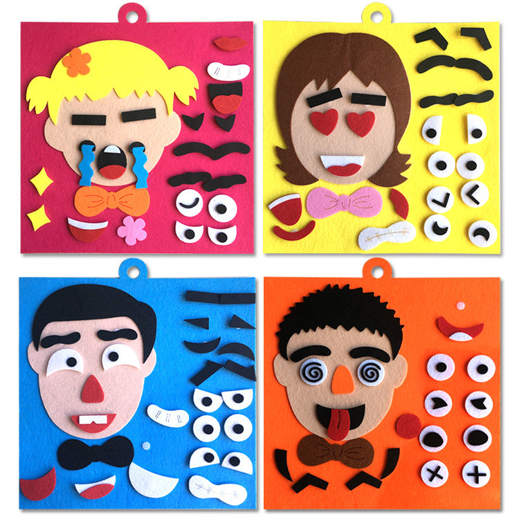 Non-woven material bag educational teaching toys Kindergarten handmade diy making children change facial expression stickers