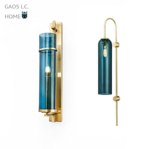 Light luxury wall lamp designer American simple blue glass wall lamp hotel aisle club model room corridor wall lamp