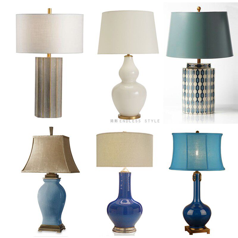 Ceramic table lamp light extravagant bedroom bed head lamp retro American living room designer Prototype Interboard Light Blue Green Brief