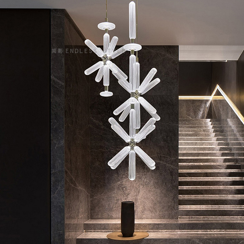 Post-modern light luxury designer glass bedroom study model room chandelier snowflake restaurant bar lamp club lithography