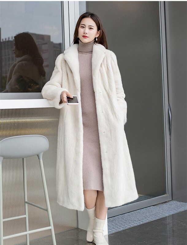 2024 Winter New Women's Long Mink Fur Coat Over-The-Knee Imitation Mink Velvet Youthful Style Suit Collar Fur Jacket Thickened