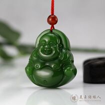 Xinjiang Hetian Jade Jasper Buddha pendant Hetian Jade Buddha pendant female old pit material spinach green