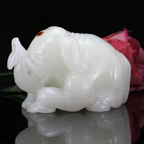 Hetian Jade seed material mutton fat white jade elephant hand piece Hetian Jade seed material elephant ornaments natural jade stone