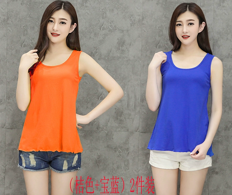 2 mảnh mùa hè mới phong cách cotton rộng kích thước lớn mm mm áo yếm nữ tay áo chạm đáy bên ngoài mặc áo sơ mi