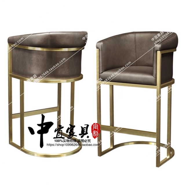 Nordic minimalist bar bench French style retro metal leather art high chair stool Eurostyle modern bar chair KTV bar chair