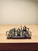 Mini pattern alloy tea set doll house diy miniature ornament model toy