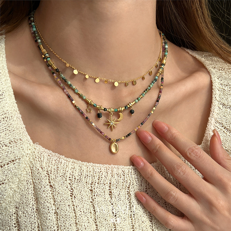 Natural Stone Beaded Colorful Necklace for Women, Bohemian Pendant Choker, Clavicle Chain, Niche Accessory, Long Style Natural Stone Beaded Colorful Necklace for Women, Bohemian Pendant Choker, Clavicle Chain, Niche Accessory, Long Style