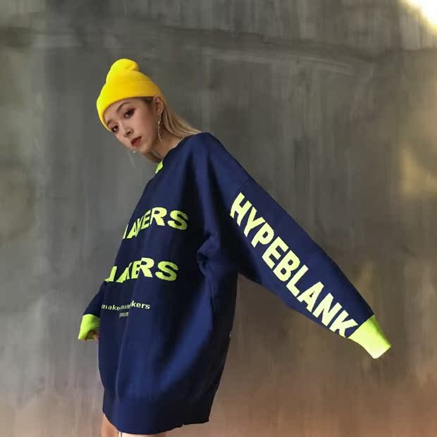 Tide thương hiệu HYPEBLANK hai mặt thư graffiti áo len đôi lỏng lẻo tay áo hip hop áo len siêu lửa áo khoác cặp