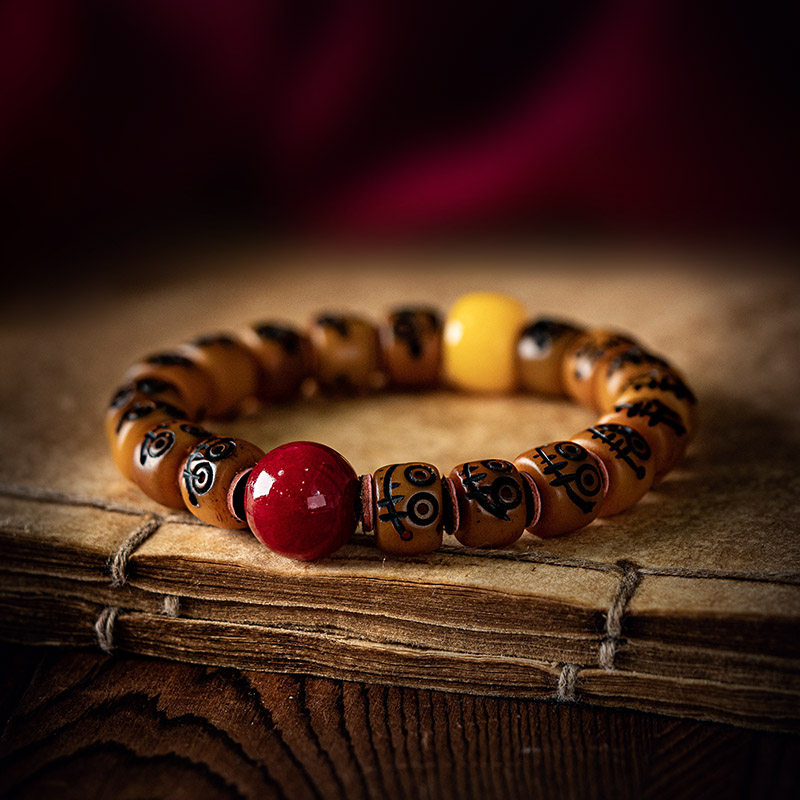 天然牛骨雕刻尸陀林主手串藏式牦牛骨女男款情侣手链古风文玩转运