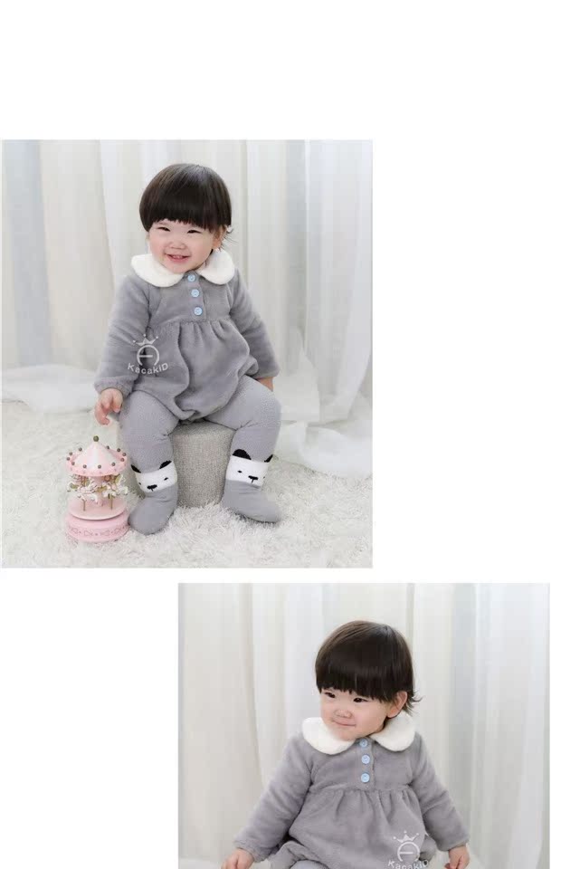 Bé gái 0-2 tuổi Quần áo flannel dài tay túi rắm công chúa bé bé Xiêm tam giác quần áo mùa thu đông dày bộ đồ liền quần hình thú bé trai