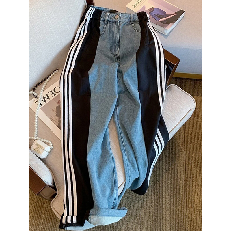 American Retro Side-Striped Patchwork Jeans for Women, High-Waisted Slimming Wide-Leg Pants, New Spring and Autumn Versatile Straight-Leg Pants American Retro Side-Striped Patchwork Jeans for Women, High-Waisted Slimming Wide-Leg Pants, New Spring and Autumn Versatile Straight-Leg Pants
