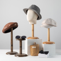 Model head retro handmade head mold hat hat stand wig accessories store solid wood display stand props dummy head