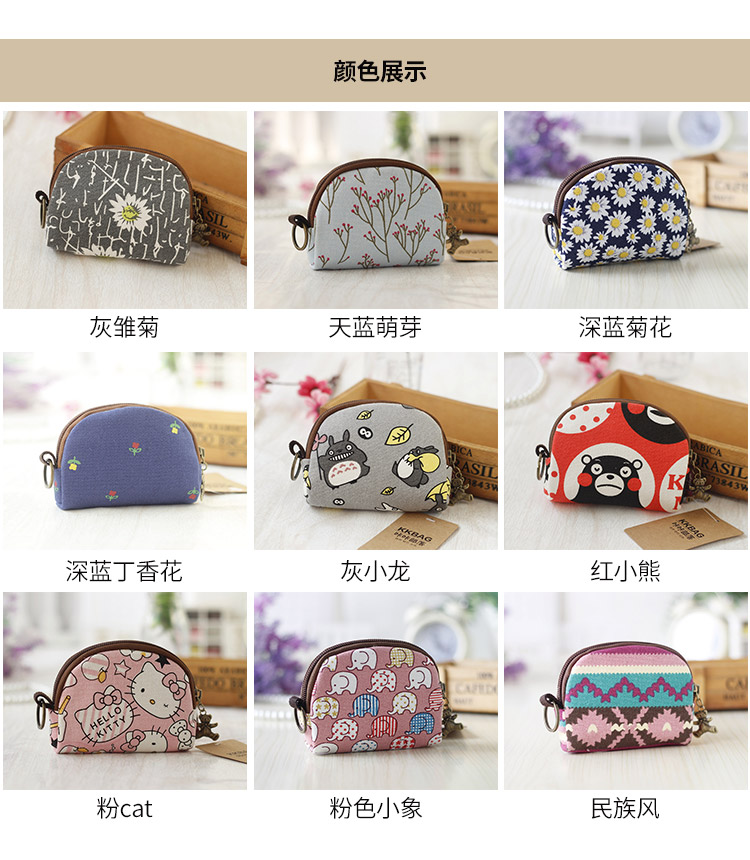 Ví mini ví nữ nhỏ dễ thương vải canvas hoạt hình cô gái in ví ví tiền xu tươi ví nam lv