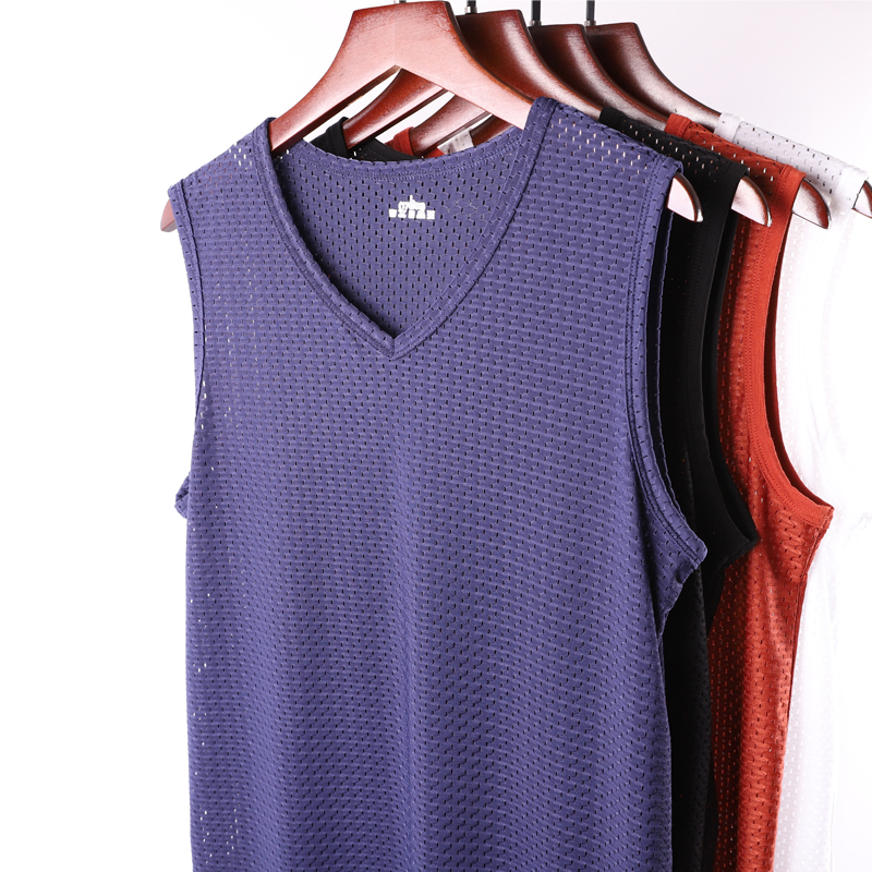 Summer gym sports ice silk vest men bf wind breathable mesh loose basketball cut sleeves sleeveless wide shoulder super cool