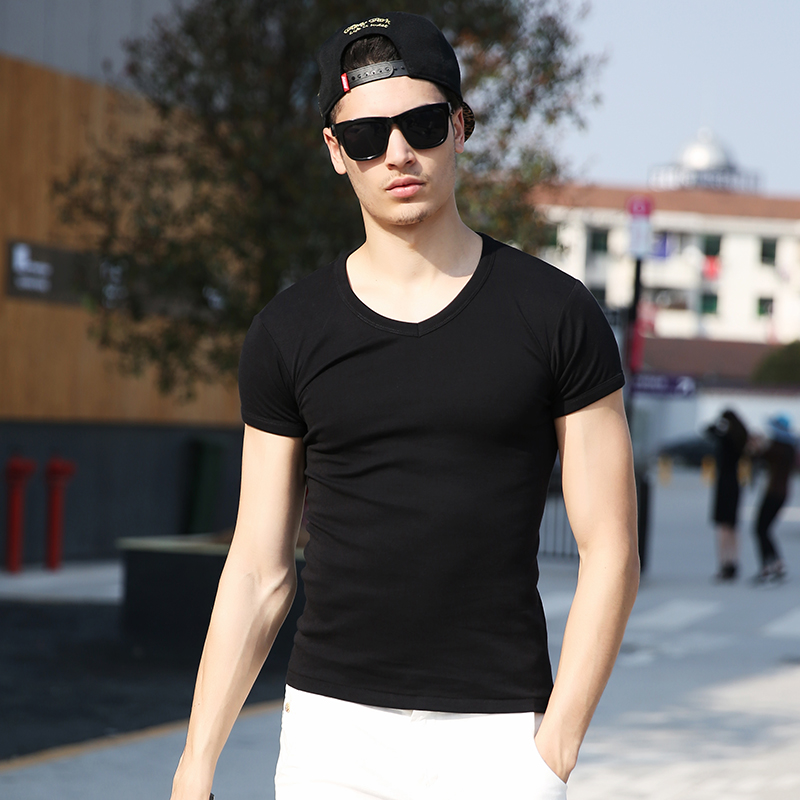 Summer Under-shirt Male short sleeve T-shirt Men's pure cotton High school student elastic currents Brief about 100 hitch a casual thin section