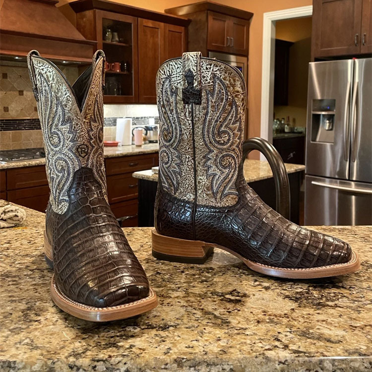 American-Style Western Boots Ariat Crocodile Leather Embroidered Square-Toe Mid-Calf Retro Cowboy Boots Equestrian Boots Men's Boots