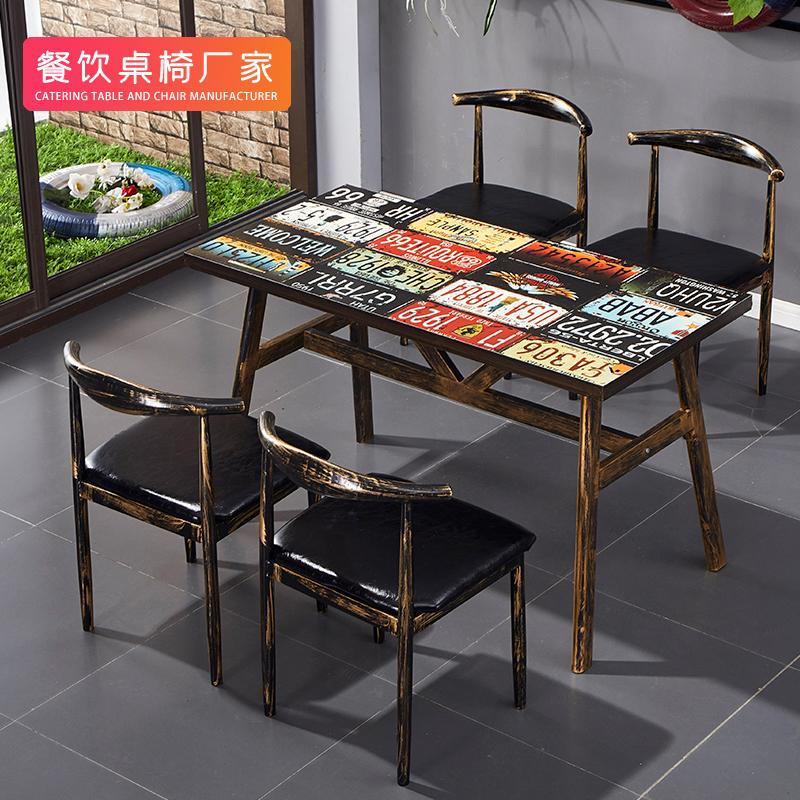 Catering Barbecue Small Eating Shop Noodle Restaurant Fast Food and chairs Hot pot Spicy Hot and Strings Retro Themed Dining Room Hotel Table And Chairs