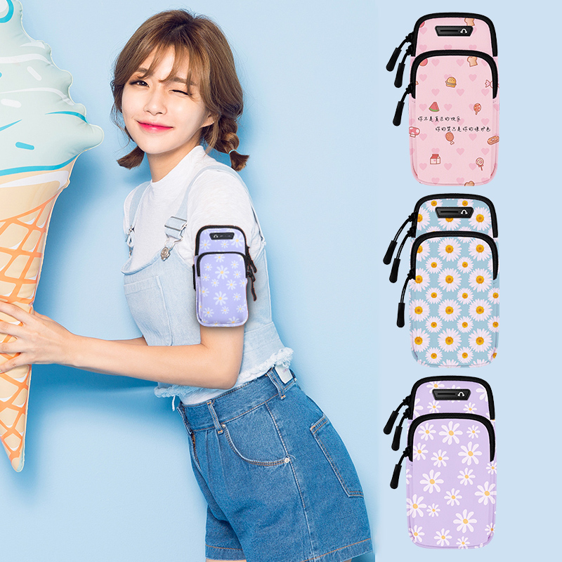 Running mobile phone arm sleeve Apple 12pro outdoor sports arm sleeve pink art cartoon nis female with wrist bag
