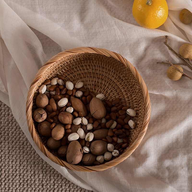 Japan-style Imported Handmade Woven Frame Fruit Tray Living Room Tea Table Water Fruit Basket Caves Candy Snacks Retro Rattan-knitted containing hamper-Taobao