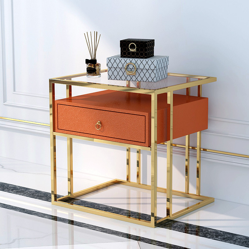 Rear modern light lavish side several cabinets minimalist modern living room sofa edge a few corners a few bedrooms bed head cabinet stainless steel orange