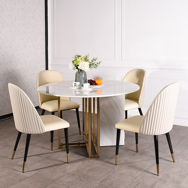 Italian Minimalist Light Lavish Marble Round Dining Table And Chairs Combined Modern Minima Household Round Table Small Family Stainless Steel