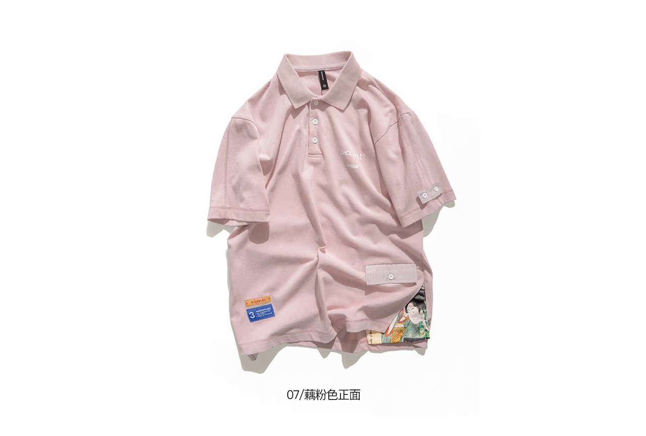 WINDERFLIES 2018 S / S Ukiyo-e in khâu thêu áo POLO tay áo ngắn / hồng áo có cổ