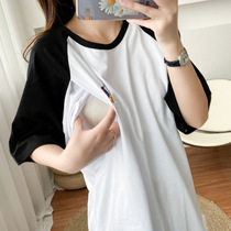 2022 Summer breast-feeding pure cotton short sleeves go out for leisure t round collar spring summer postpartum blouse loose to feed the milky T-shirt