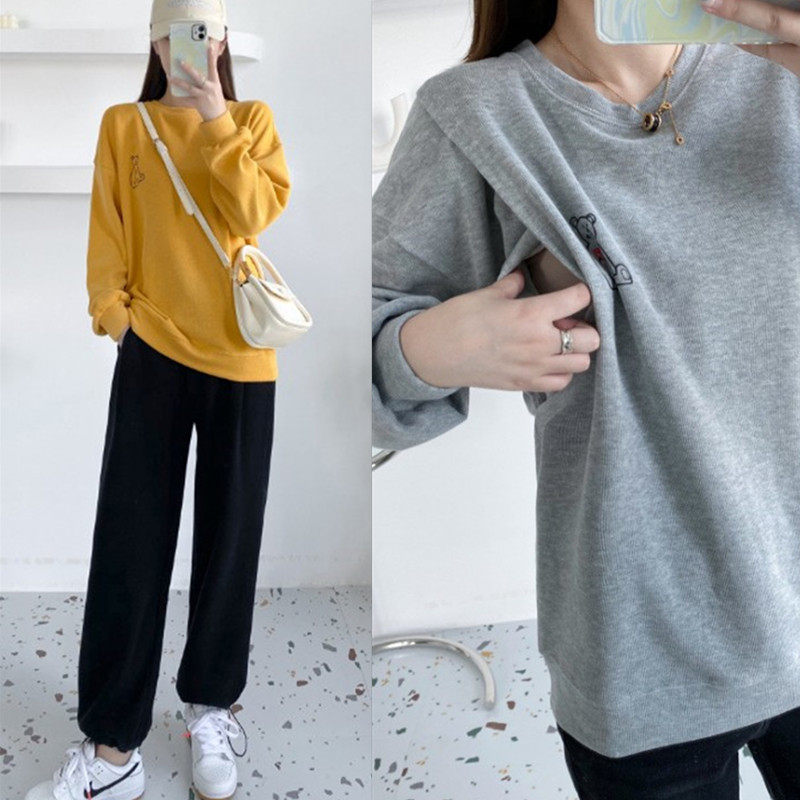 Fall New Pine Laced Clothing Pure Cotton Postpartum Long Sleeve Fall Sleeve Head Breastfeeding Jacket Gestational Gestational Gestation