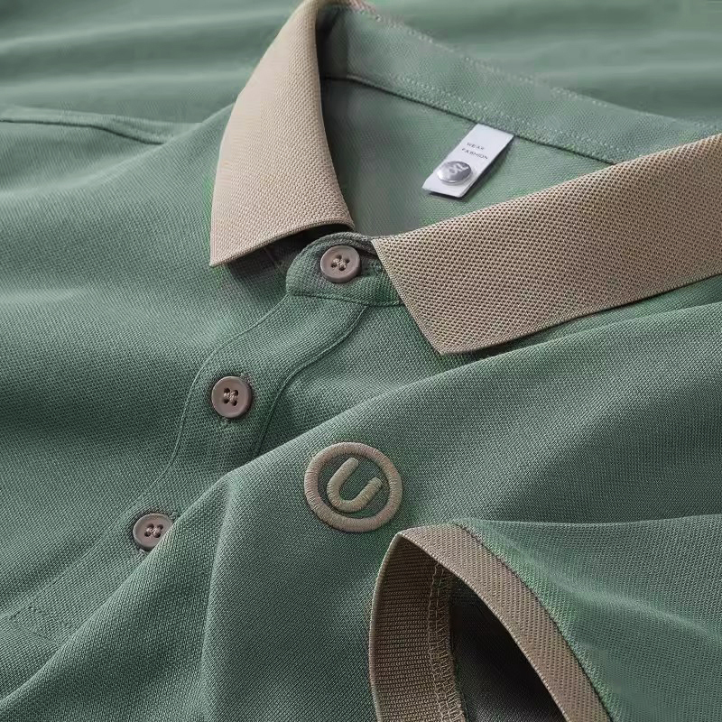 Solid Color Summer Polo Shirt for Men, Short-Sleeved, New Embroidered U, Casual Versatile Loose T-Shirt, Original Export Surplus Top, Trendy