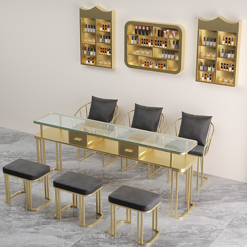 Nordic simple nail art table and chair set light luxury marble nail art table single double triple manicure table ins