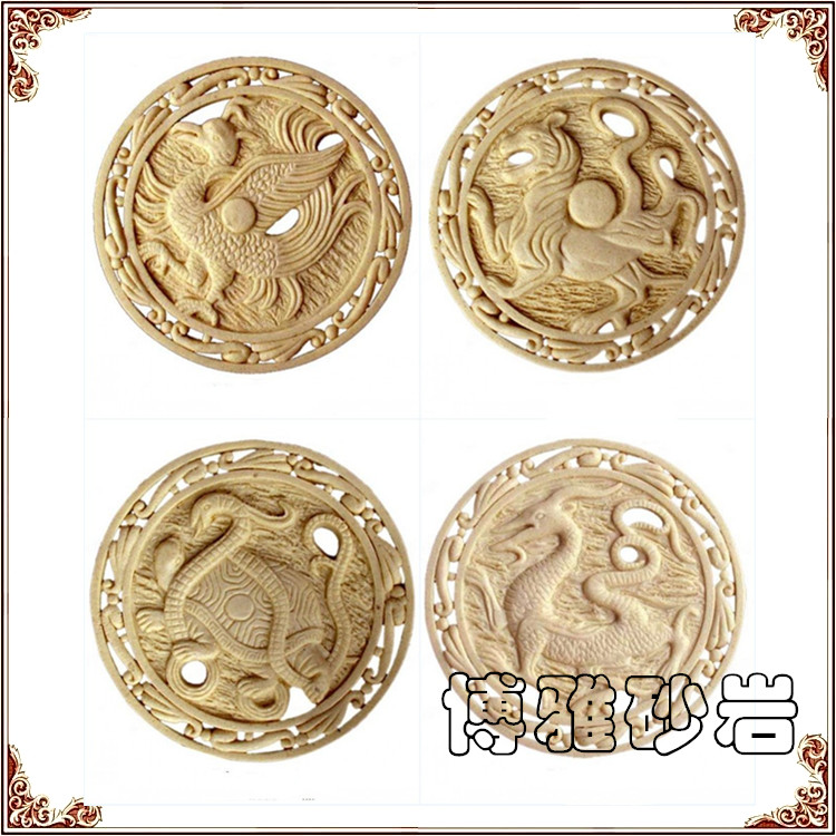 Sandstone European-style pendant four major divine beast sculpture feng shui town house ornament qinglong sculpture art relief three-dimensional mural