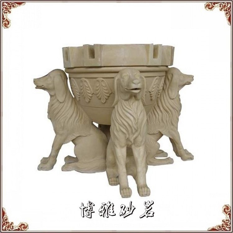 Sandstone fountain carved artificial sandstone relief background wall European style mural sandstone fiberglass animal sculpture