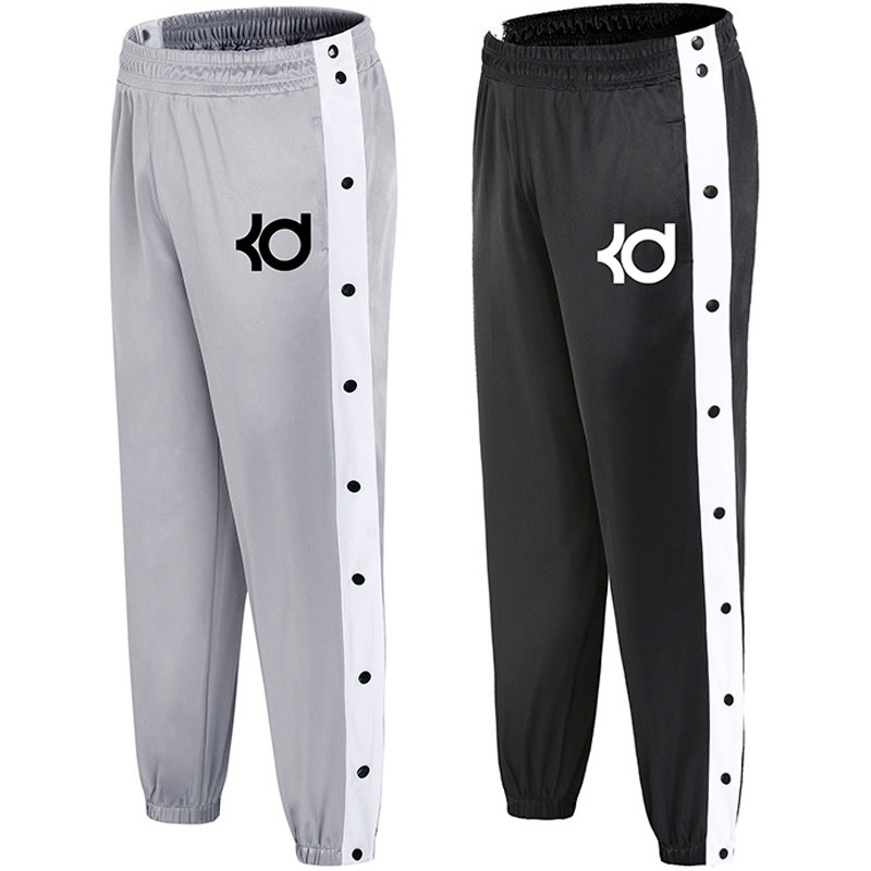 Spring and autumn KD basketball pants men's buckle pants sports pants all-open buckle double-row buttoned long trouser button pants loose bundle leg bunching pants