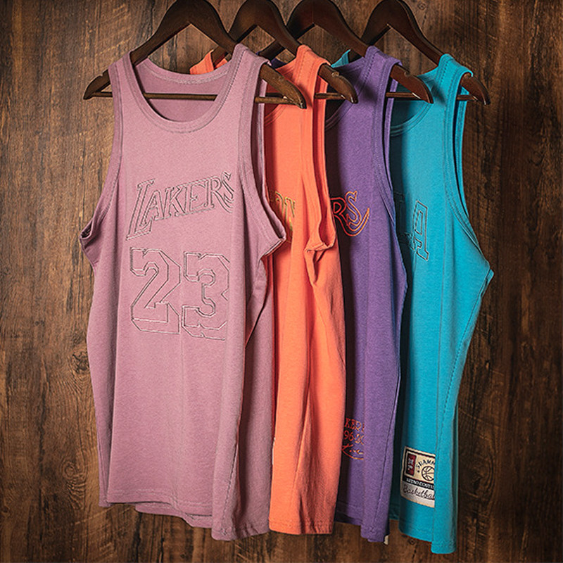 Summer Basketball Vest Pure Cotton Jersey Sports Retro Sleeveless Basketball Clothes Embroidery Mark Old Color Breathable Basketball Training Suit