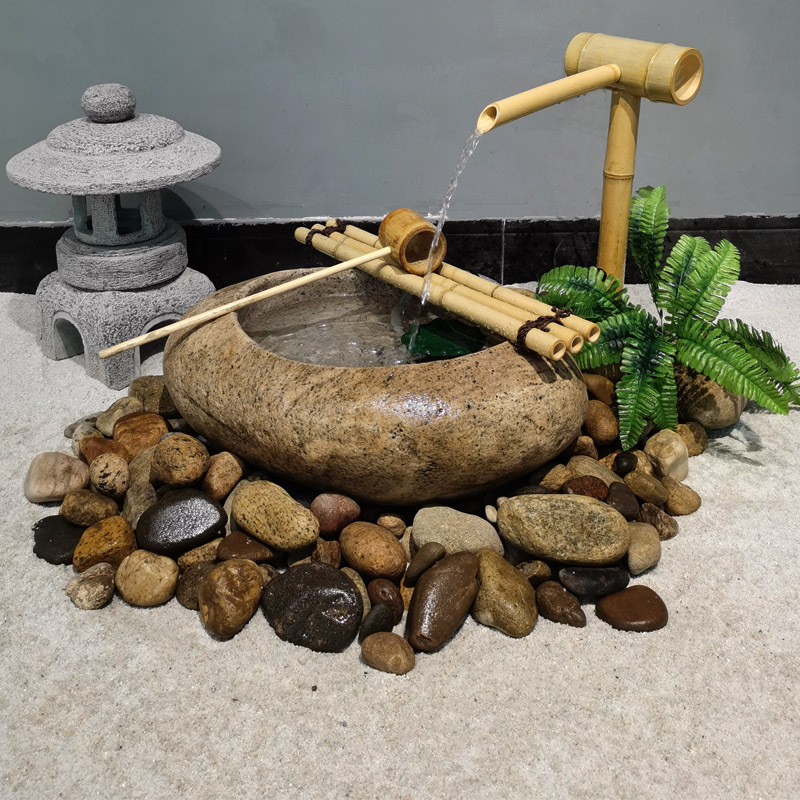 Japanese-Style Stone Bowl Water Feature Zen Garden Bamboo Deer Water Drop Outdoor Garden Homestay Landscaping Squatting Stone Lantern