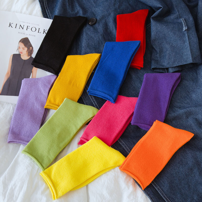 5 Double Stocking Socks Children's Bubble Socks Spring Autumn Middle Cylinder Cotton Socks ins Han Edition College Wind 100 hitch green orange tide stockings