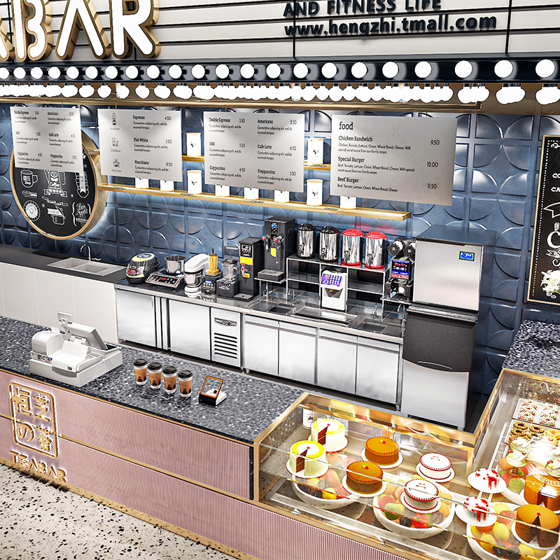 Hengzhi Milk Tea Shop Equipment Full Set Milk Tea Machine Commercial Water Bar Operation Table Refrigerated Bench Cold Drinking Shop Water Bar