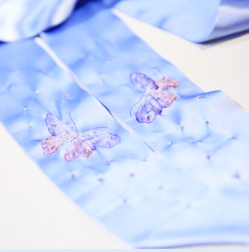 Вышивка Сучжоу 《仲夏夜梦》重工1-2丝蝴蝶绣花长巾发带 缀入时光的梦 定制苏绣