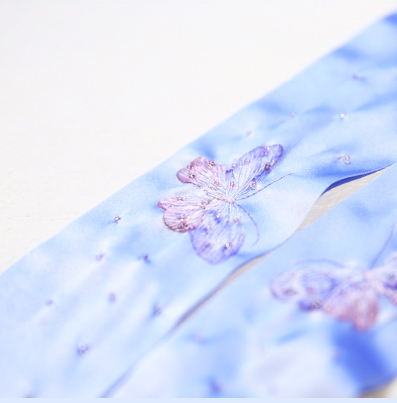 Вышивка Сучжоу 《仲夏夜梦》重工1-2丝蝴蝶绣花长巾发带 缀入时光的梦 定制苏绣