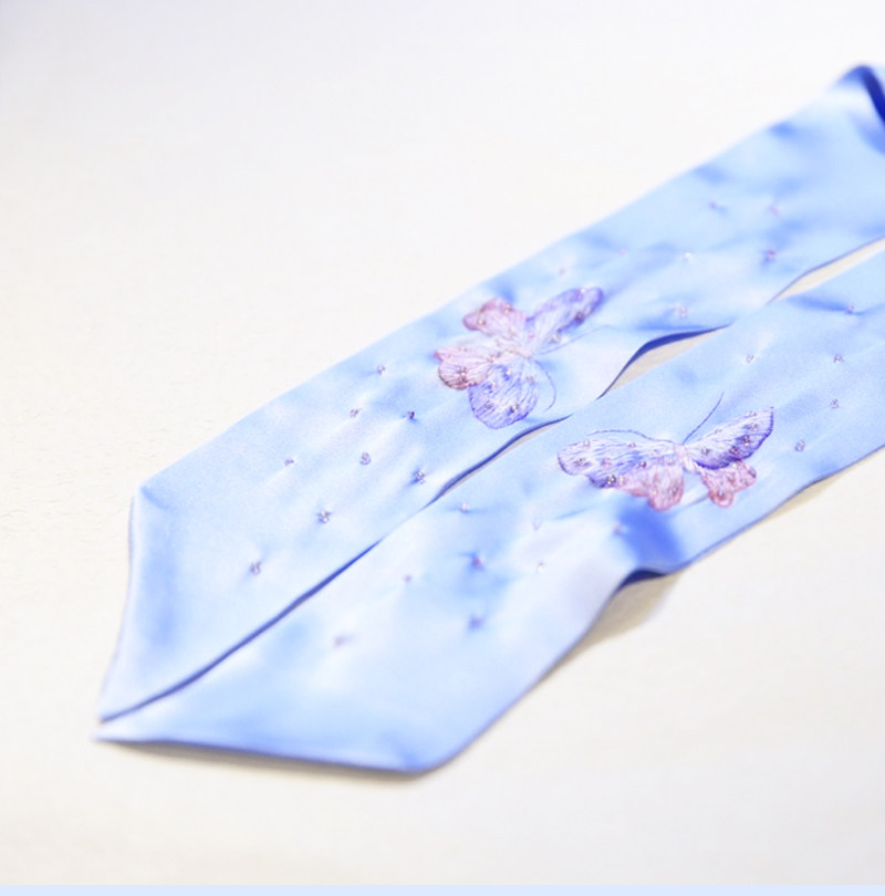 Вышивка Сучжоу 《仲夏夜梦》重工1-2丝蝴蝶绣花长巾发带 缀入时光的梦 定制苏绣
