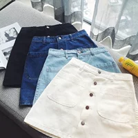 Học sinh hè mới tải phiên bản tiếng Hàn của túi lớn eo cao denim đã mỏng mảnh rộng cỡ váy Một chữ váy chân váy công sở cao cấp