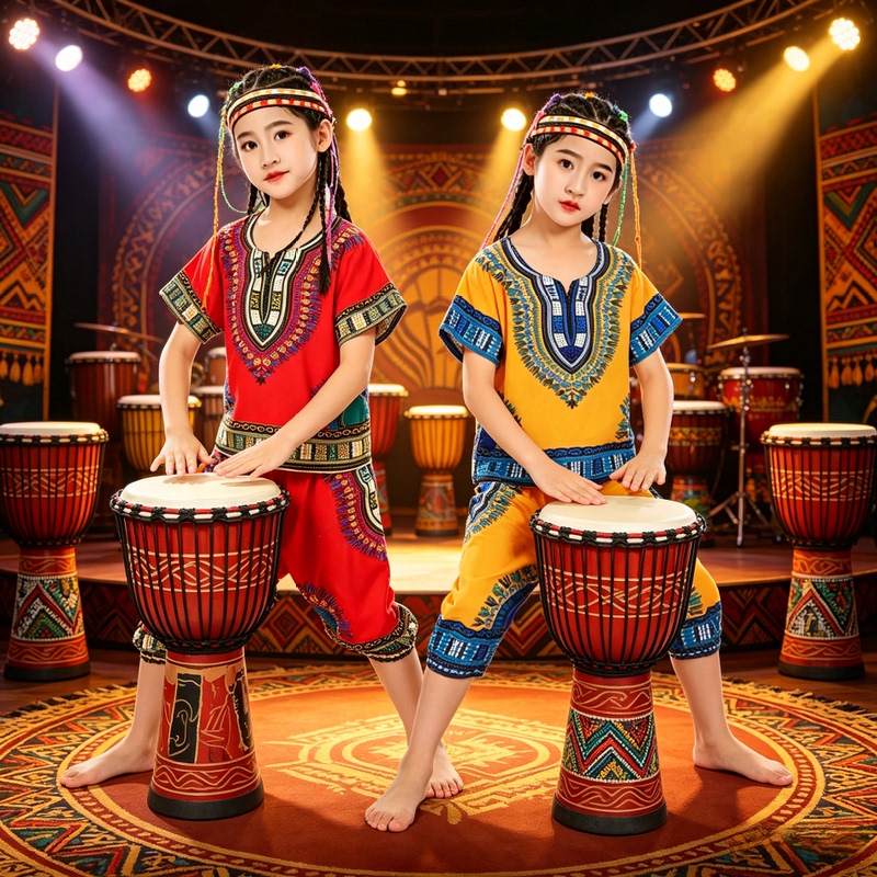 Children's African Drum Performance Costumes, Adult Ethnic Style Performance Costumes, Children's Day Student Chorus Dance Short-Sleeved Suits for Men and Women