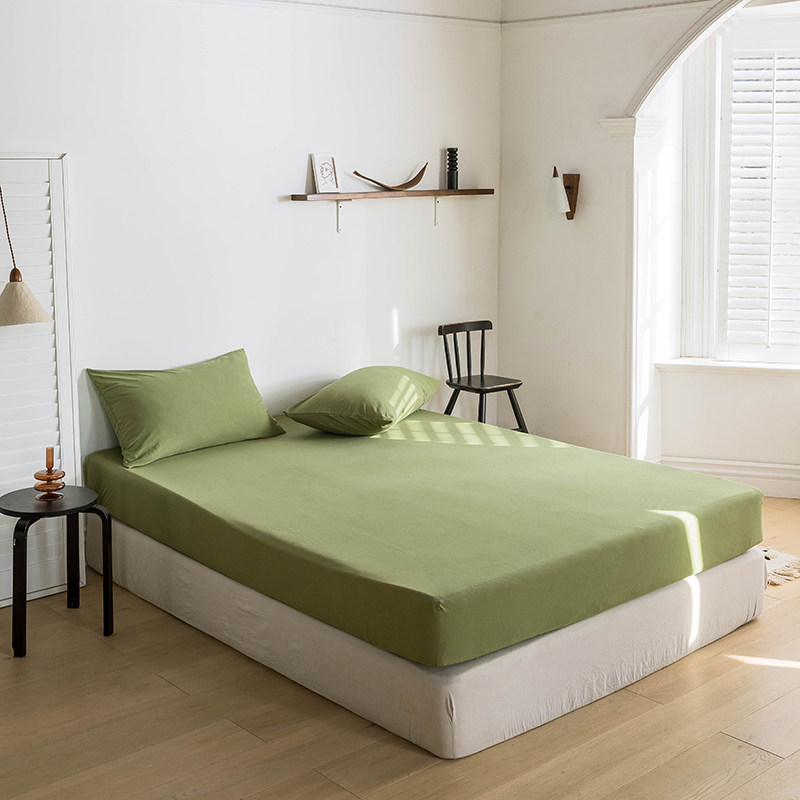 Simple solid color Tianzhu cotton fitted sheet one piece pure cotton knitted mattress protector non-slip fixed cotton plain bed sheet