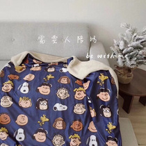 Super cute blanket Snoopy Snoopy and little buddy cartoon double-sided velvet padded casual blanket nap