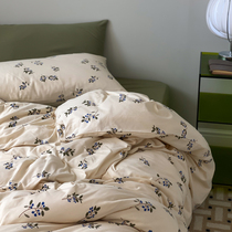 Fields Garden Small Blueberry Pure Cotton Knit Bed Four Pieces Full Cotton Tiantan Cotton Flowers Ultra Soft Naked Sleep Quilt Cover Bed