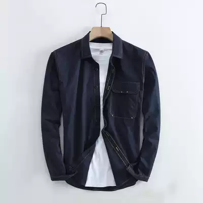 Famous style cotton shirt men's long sleeves spring and autumn simple retro color Ming line loose casual men's shirt