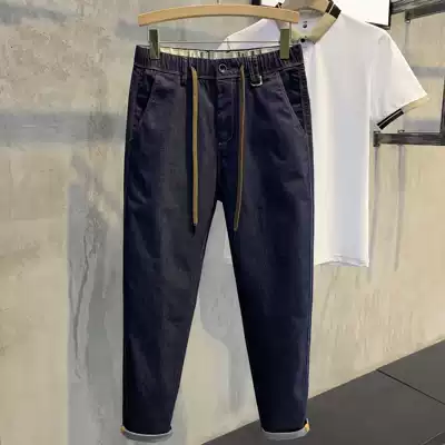 Famous style jeans men's spring and autumn new casual loose breathable hanging feeling versatile retro men's small feet overalls