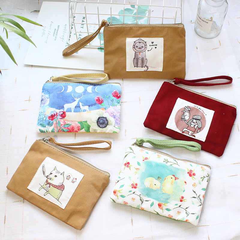 Small fresh wallet Student Korean version cute clutch ins long version zipper Canvas small wallet coin purse Simple