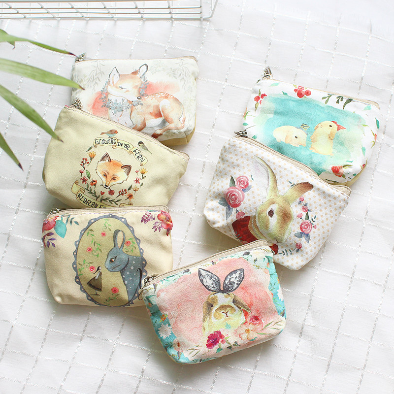 Korea ins female student cute small fresh coin purse small coin animal pattern canvas simple wallet short